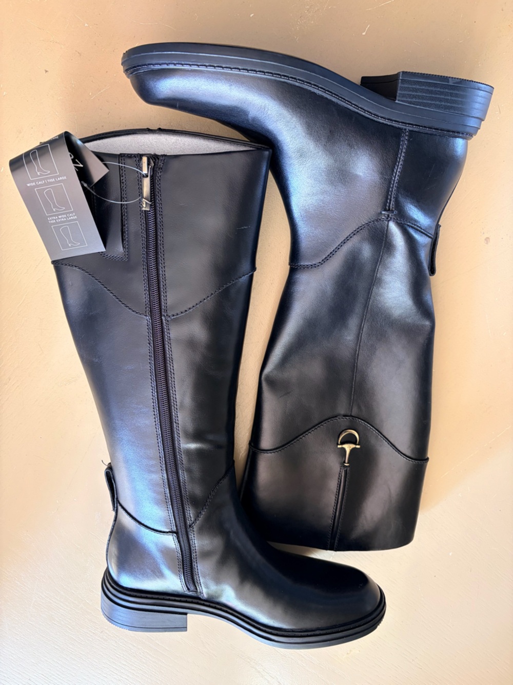 Naturalizer Black Leather knee high Boots with Gold Detail